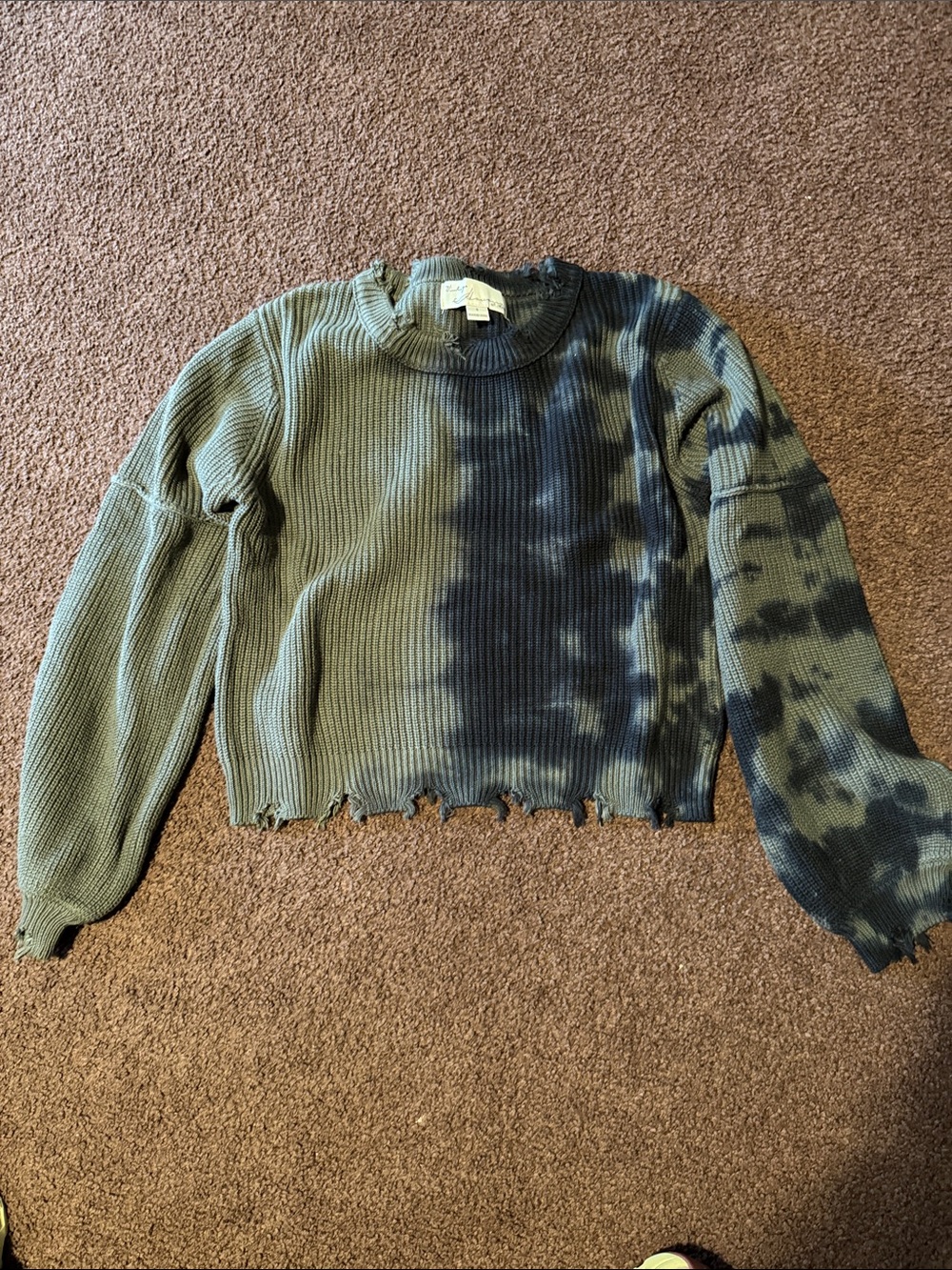 Vintage Havana Olive & Black Distressed Ribbed Crop Sweater